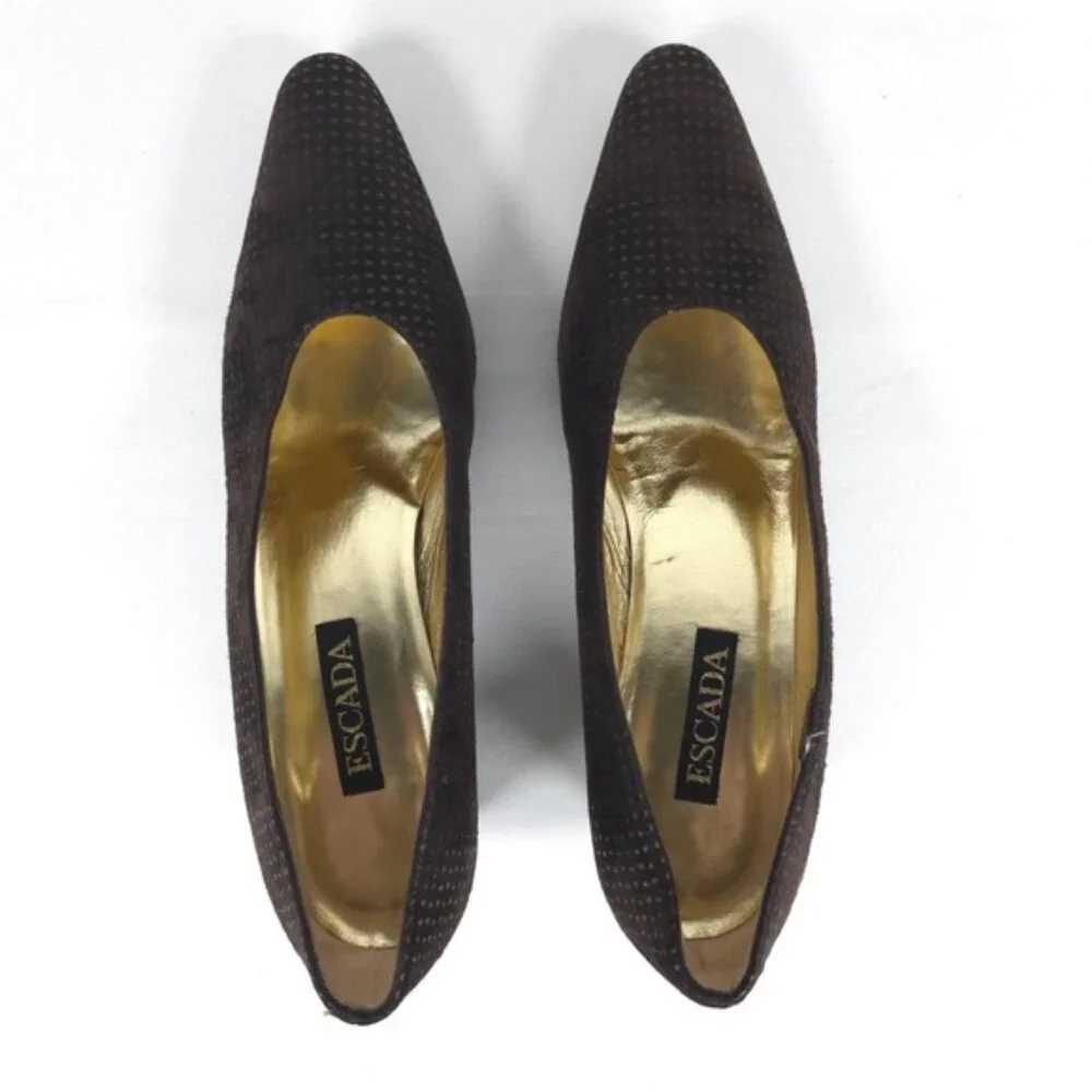 ESCADA MADE IN ITALY 🇮🇹 LEATHER VERO CUOIO Block Heels Designer Size 8AA‎